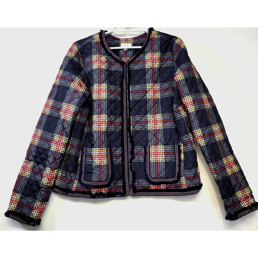 New Crown & Ivy Jacket‎ Womens Medium Navy Red Plaid Quilted Lasting Luxe Lined